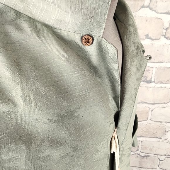 Caribbean Tall Man Silk Blend Palm Damask Print Shirt NWT Sage Green Size 2XT - Picture 9 of 15